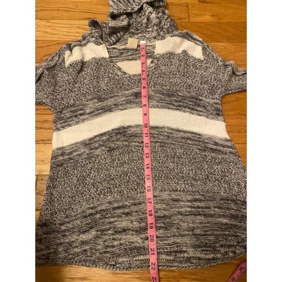 Roxy womens grey white striped v-neck hooded lightweight knit pullover sweater M - Picture 7 of 7